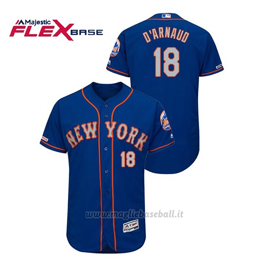 Maglia Baseball Uomo New York Mets Travis D'arnaud 150th Aniversario Patch Autentico Flex Base Blu
